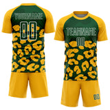 Custom Gold Green-White Animal Leopard Print Sports Sublimation Soccer Uniform Jersey
