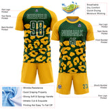 Custom Gold Green-White Animal Leopard Print Sports Sublimation Soccer Uniform Jersey