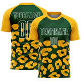 Custom Gold Green-White Animal Leopard Print Sports Sublimation Soccer Uniform Jersey