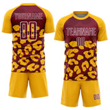 Custom Gold Crimson-White Animal Leopard Print Sports Sublimation Soccer Uniform Jersey