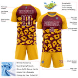 Custom Gold Crimson-White Animal Leopard Print Sports Sublimation Soccer Uniform Jersey
