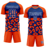 Custom Orange Royal-White Animal Leopard Print Sports Sublimation Soccer Uniform Jersey