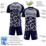 Custom Navy Gray Animal Leopard Print Sports Sublimation Soccer Uniform Jersey