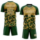 Custom Green Old Gold-White Animal Leopard Print Sports Sublimation Soccer Uniform Jersey