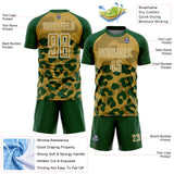 Custom Green Old Gold-White Animal Leopard Print Sports Sublimation Soccer Uniform Jersey