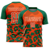 Custom Kelly Green Orange-White Animal Leopard Print Sports Sublimation Soccer Uniform Jersey
