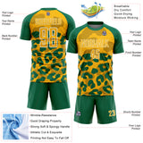 Custom Kelly Green Gold-White Animal Leopard Print Sports Sublimation Soccer Uniform Jersey