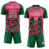 Custom Kelly Green Neon Pink-White Animal Leopard Print Sports Sublimation Soccer Uniform Jersey