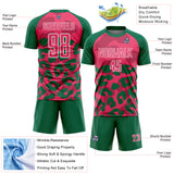 Custom Kelly Green Neon Pink-White Animal Leopard Print Sports Sublimation Soccer Uniform Jersey