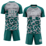 Custom Teal Gray-White Animal Leopard Print Sports Sublimation Soccer Uniform Jersey