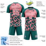Custom Teal Medium Pink-White Animal Leopard Print Sports Sublimation Soccer Uniform Jersey