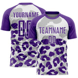 Custom Purple White Animal Leopard Print Sports Sublimation Soccer Uniform Jersey