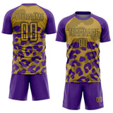 Custom Purple Old Gold-Black Animal Leopard Print Sports Sublimation Soccer Uniform Jersey