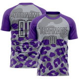 Custom Purple Gray-Black Animal Leopard Print Sports Sublimation Soccer Uniform Jersey