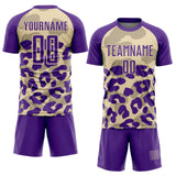 Custom Purple Cream Animal Leopard Print Sports Sublimation Soccer Uniform Jersey