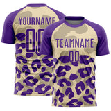 Custom Purple Cream Animal Leopard Print Sports Sublimation Soccer Uniform Jersey