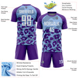 Custom Purple White-Light Blue Animal Leopard Print Sports Sublimation Soccer Uniform Jersey