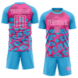 Custom Sky Blue Pink-White Animal Leopard Print Sports Sublimation Soccer Uniform Jersey