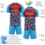 Custom Sky Blue Red-White Animal Leopard Print Sports Sublimation Soccer Uniform Jersey