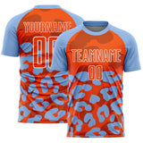 Custom Light Blue Orange-White Animal Leopard Print Sports Sublimation Soccer Uniform Jersey