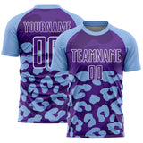 Custom Light Blue Purple-White Animal Leopard Print Sports Sublimation Soccer Uniform Jersey