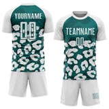 Custom White Teal Animal Leopard Print Sports Sublimation Soccer Uniform Jersey
