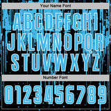 Custom Black Sky Blue-White Dripping Splatte Pattern Sports Sublimation Soccer Uniform Jersey