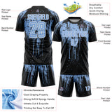 Custom Black Light Blue-White Dripping Splatte Pattern Sports Sublimation Soccer Uniform Jersey
