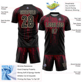 Custom Black Crimson-Cream Dripping Splatte Pattern Sports Sublimation Soccer Uniform Jersey