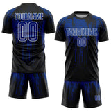 Custom Black Royal-White Dripping Splatte Pattern Sports Sublimation Soccer Uniform Jersey
