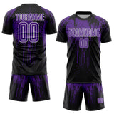 Custom Black Purple-White Dripping Splatte Pattern Sports Sublimation Soccer Uniform Jersey