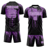 Custom Black Medium Purple-White Dripping Splatte Pattern Sports Sublimation Soccer Uniform Jersey