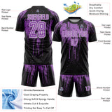 Custom Black Medium Purple-White Dripping Splatte Pattern Sports Sublimation Soccer Uniform Jersey
