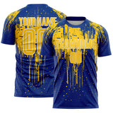 Custom Royal Yellow-White Dripping Splatte Pattern Sports Sublimation Soccer Uniform Jersey