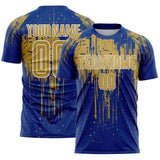 Custom Royal Old Gold-White Dripping Splatte Pattern Sports Sublimation Soccer Uniform Jersey