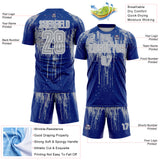 Custom Royal Gray-White Dripping Splatte Pattern Sports Sublimation Soccer Uniform Jersey