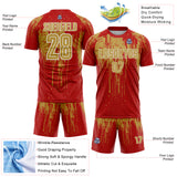 Custom Red Old Gold-White Dripping Splatte Pattern Sports Sublimation Soccer Uniform Jersey