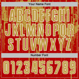 Custom Red Old Gold-White Dripping Splatte Pattern Sports Sublimation Soccer Uniform Jersey