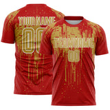 Custom Red Old Gold-White Dripping Splatte Pattern Sports Sublimation Soccer Uniform Jersey