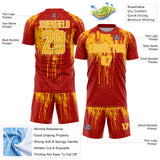 Custom Red Gold-White Dripping Splatte Pattern Sports Sublimation Soccer Uniform Jersey
