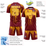 Custom Crimson Gold-White Dripping Splatte Pattern Sports Sublimation Soccer Uniform Jersey