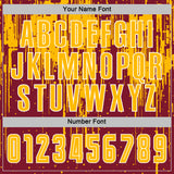 Custom Crimson Gold-White Dripping Splatte Pattern Sports Sublimation Soccer Uniform Jersey