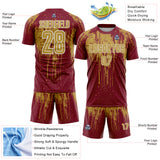 Custom Crimson Old Gold-White Dripping Splatte Pattern Sports Sublimation Soccer Uniform Jersey