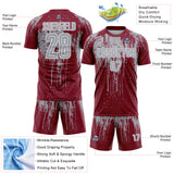 Custom Crimson Gray-White Dripping Splatte Pattern Sports Sublimation Soccer Uniform Jersey