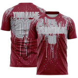 Custom Crimson Gray-White Dripping Splatte Pattern Sports Sublimation Soccer Uniform Jersey