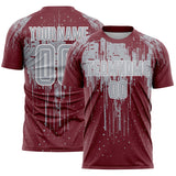 Custom Burgundy Gray-White Dripping Splatte Pattern Sports Sublimation Soccer Uniform Jersey