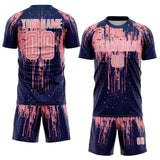 Custom Navy Medium Pink-White Dripping Splatte Pattern Sports Sublimation Soccer Uniform Jersey