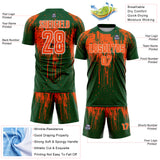Custom Green Orange-White Dripping Splatte Pattern Sports Sublimation Soccer Uniform Jersey