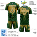 Custom Green Old Gold-White Dripping Splatte Pattern Sports Sublimation Soccer Uniform Jersey