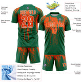 Custom Kelly Green Orange-White Dripping Splatte Pattern Sports Sublimation Soccer Uniform Jersey
